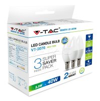 V-Tac 3er Set LED Kerze 5,5W, E14, warmweiß, 2700K, Ersatz für 40W, 470 lm, VT-2076