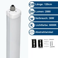V-Tac LED Feuchtraumleuchte, Wannenleuchte, 120cm, 36W, IP65, kaltweiß 6500K, 4320lm, VT-1249